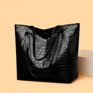 Stylish Women's tote bag, shoulder bag, handbag with large capacity, PU material scratch-resistant and durable, suitable for shopping, dating, outings, work commuting, retro crocodile print pattern, elegant simple casual trendy 's tote