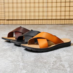 Comfortable and Durable Brown Men's Business Casual Slippers-Indooru002FOutdoor Beach Sandals.Non-slip sole