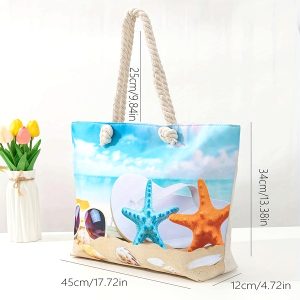 Women's Beach Tote Bag with Detachable Shoulder Strap & Handles - Vibrant Tropical Print Large Capacity Travel Bag, Durable Polyester Zipper Closure for Pool, Shopping, Casual Outings, Poolside Accessory, Beachthemed Design, Easy Maintenance