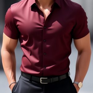 Men's Solid Color Short-Sleeve Shirt, Business Casual Style, Lightweight and Soft Fabric, Comfortable to Wear, Suitable for Spring and Summer Seasons