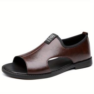 Men'S Breathable Perforated Casual Sneakers - Lightweight Anti-Slip Rubber Sole, Comfortable Slip-On Design for Beach, Gym, Training & Daily Wear - Brown, Beach Footwear, Stylish Slipons, Synthetic Upper