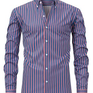 Men's Lightweight Digital Stripe Long Sleeve Shirt - Elegant Business Casual Regular Fit with Vertical Stripes, Springu002FFall Versatile for Office, Dates & Outings