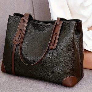 Large Capacity Tote Bag With Zipper Closure And Shoulder Strap - Perfect For Commuting