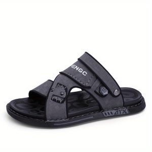 Men's Lightweight Anti-Slip Rubber Sandals - Odor-Resistant Adjustable Hook-and-Loop Straps, All-Season Water-Ready Beach Casual Shoes for Driving, Walking & Outdoor Activities, Strappy Sandals, Summer Footwear, Sporty Roundtoe, Odorresistant Footwear