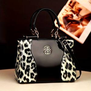 Women's Leopard Print Trendy Large Capacity Multi-Compartment Shoulder Tote Bag, Suitable for Travel, Commuting, and Shopping