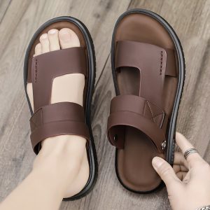 Men's 2025 New Soft-Soled Anti-Slip Flip-Flops - Breathable PU & Rubber Driving & Beach Sandals, All-Season Wear-Resistant Casual Sporty Design with Cushioned Comfort for Daily Use, Modern Slippers, Durable Traction Footwear