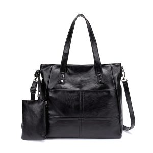 Stylish European and American Tote Handbag for Women, Large Capacity Shoulder Bag with Detachable Strap, Simple Design, PU Material, Zip Closure, Ideal for Daily Travel - Black, Purse Handbag