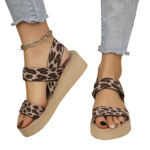 Women's Leopard Print Wedge Sandals - Comfortable Open-Toe Slip-On Platform Shoes with Ankle Strap, Lightweight for Spring and Summer Casual Wear, Outdoor Leisure Shoes | Chic Ankle Strap Sandals | Stylish Leopard Design