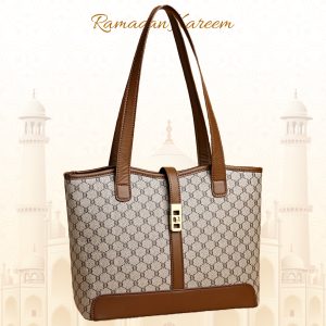 LABOONOO Women's Large Capacity Tote Bag - Coffee & Gray with Golden-Tone Hardware, Zipper Closure, Sturdy Handles & Detachable Shoulder Strap for Work, Travel, Everyday Use, Elegant Handbag, Oiled Edge Construction