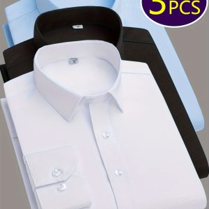 3pcs Men'S Long Sleeve Dress Shirts - Light Gray, Slim Fit, Button-Up with Single Breasted Placket, All-Season Casual & Business Attire, Casual Attire | Slim Fit Shirt | Polyester Lining, Plus Size Shirt